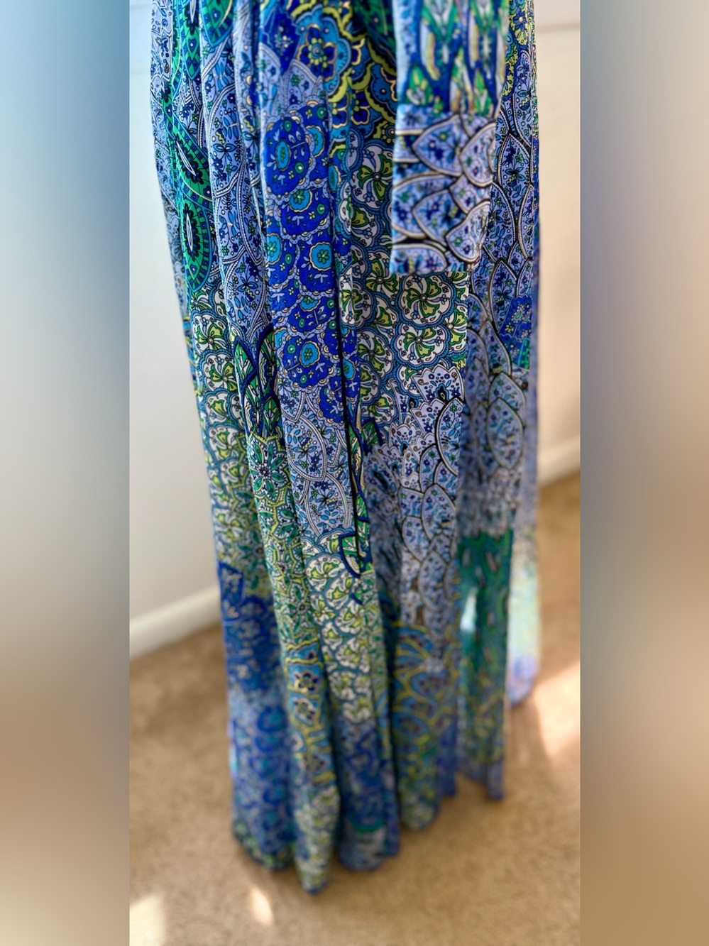 Alexa B Nite maxi blue green paisley dress resort chic party petite size 6 - Picture 9 of 12